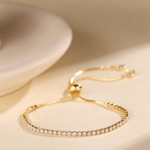 Gold-Plated & Inlaid Tennis Bracelet Versatile Daily Wear Accessory for Women - Picture 1 of 3